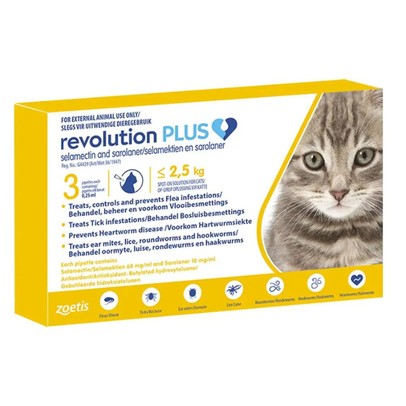 revolution plus spot on for cats yellow 0 to 2.5 kg
